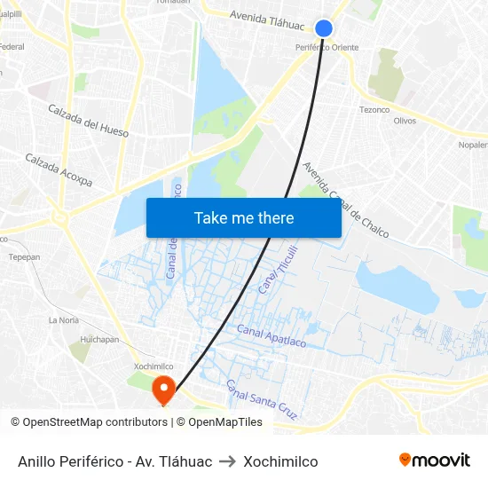 Anillo Periférico - Av. Tláhuac to Xochimilco map