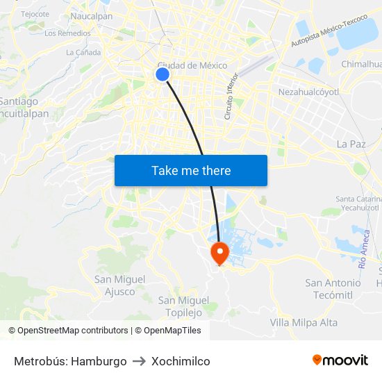 Metrobús: Hamburgo to Xochimilco map