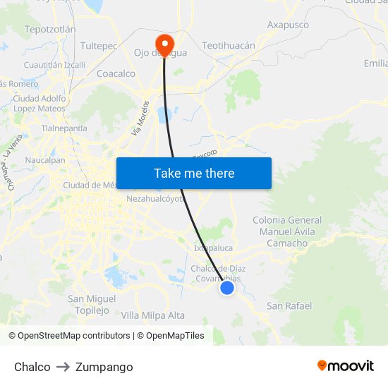 Chalco to Zumpango map