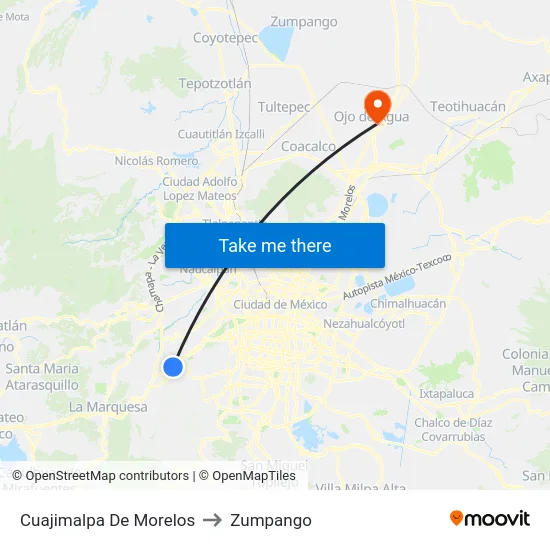 Cuajimalpa De Morelos to Zumpango map