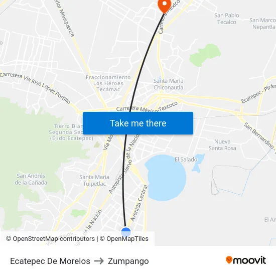 Ecatepec De Morelos to Zumpango map