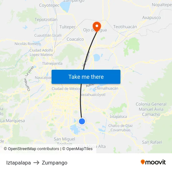 Iztapalapa to Zumpango map