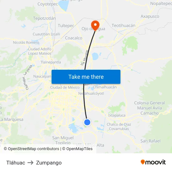 Tláhuac to Zumpango map