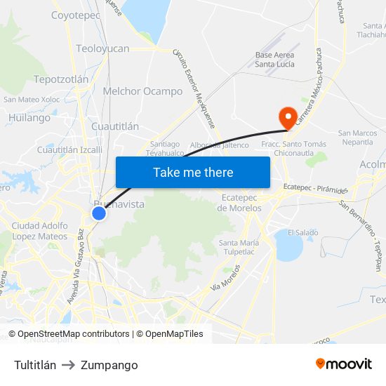 Tultitlán to Zumpango map