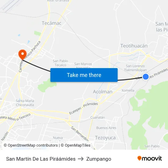 San Martín De Las Piráámides to Zumpango map