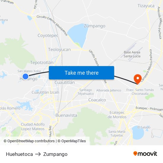 Huehuetoca to Zumpango map