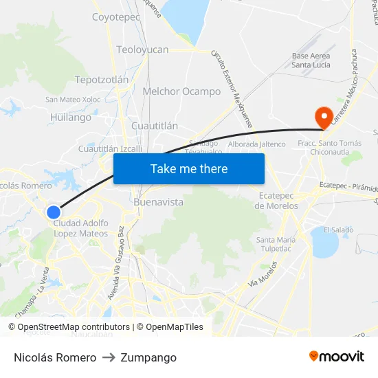 Nicolás Romero to Zumpango map