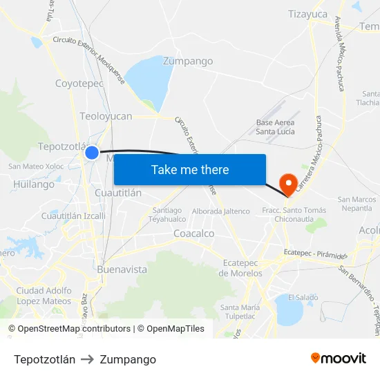 Tepotzotlán to Zumpango map