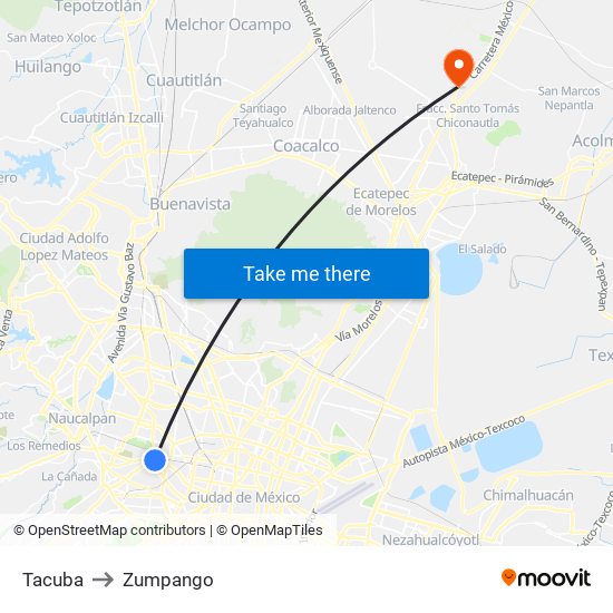 Tacuba to Zumpango map