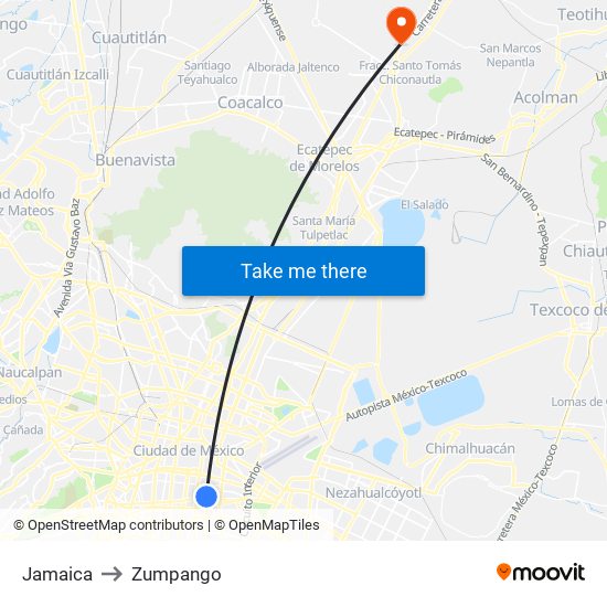 Jamaica to Zumpango map