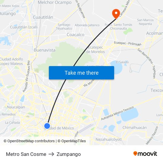 Metro San Cosme to Zumpango map