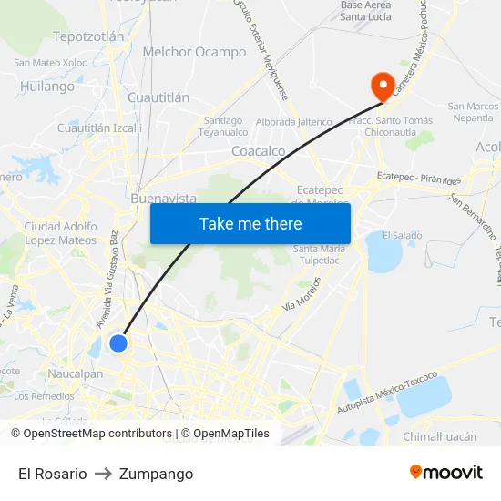 El Rosario to Zumpango map