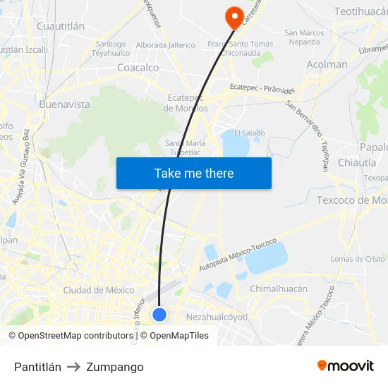 Pantitlán to Zumpango map