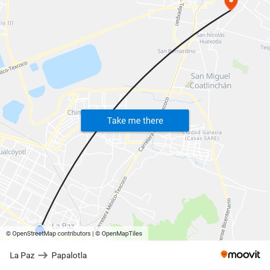 La Paz to Papalotla map