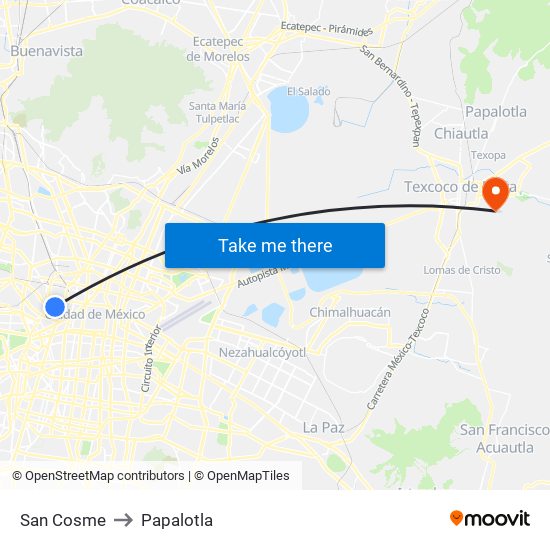 San Cosme to Papalotla map