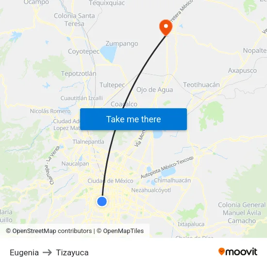 Eugenia to Tizayuca map