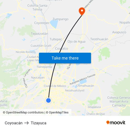 Coyoacán to Tizayuca map