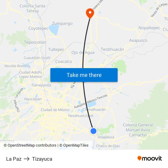 La Paz to Tizayuca map