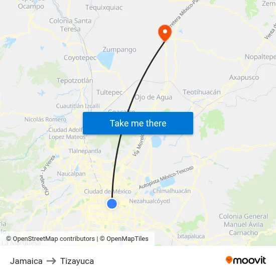 Jamaica to Tizayuca map