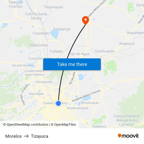 Morelos to Tizayuca map