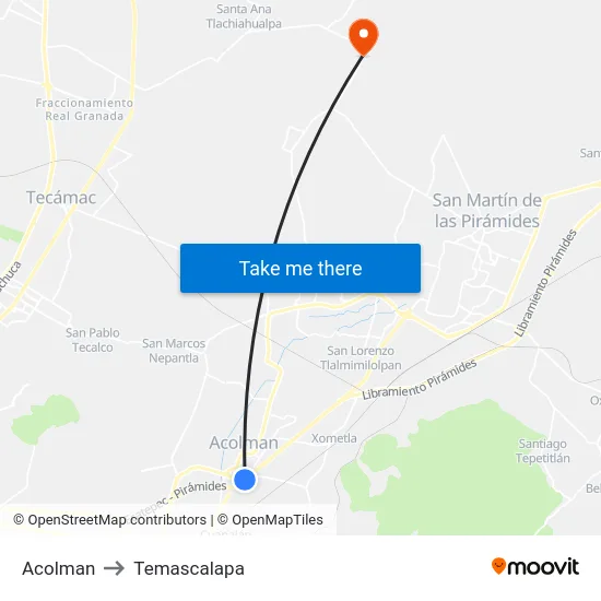 Acolman to Temascalapa map