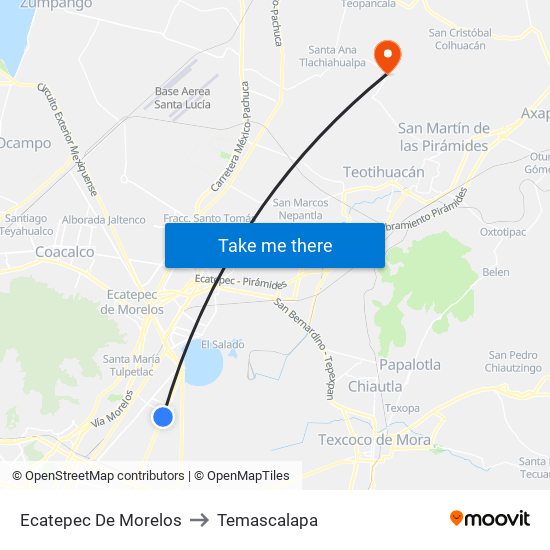 Ecatepec De Morelos to Temascalapa map