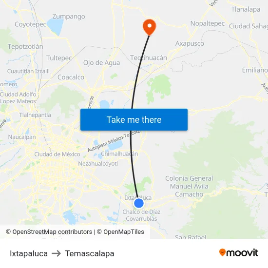 Ixtapaluca to Temascalapa map