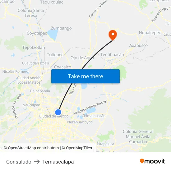 Consulado to Temascalapa map
