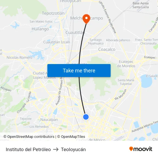 Instituto del Petróleo to Teoloyucán map