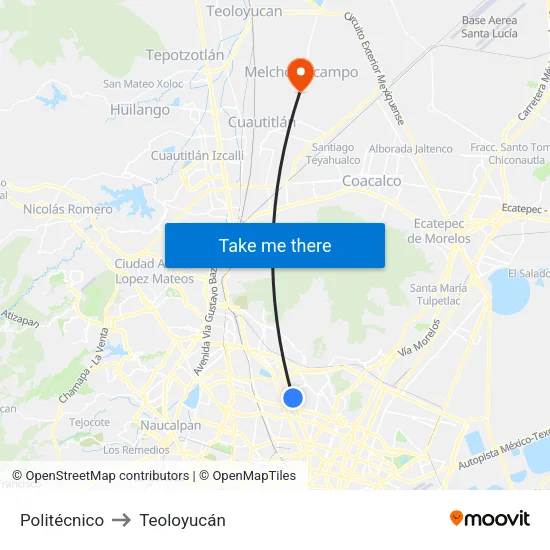 Politécnico to Teoloyucán map