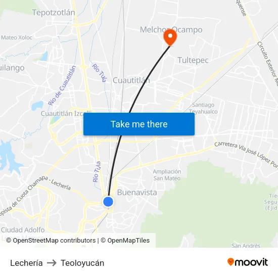 Lechería to Teoloyucán map