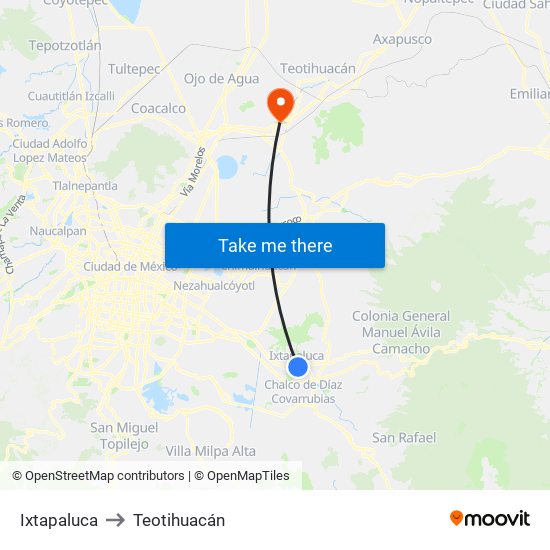 Ixtapaluca to Teotihuacán map