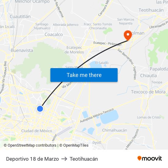 Deportivo 18 de Marzo to Teotihuacán map
