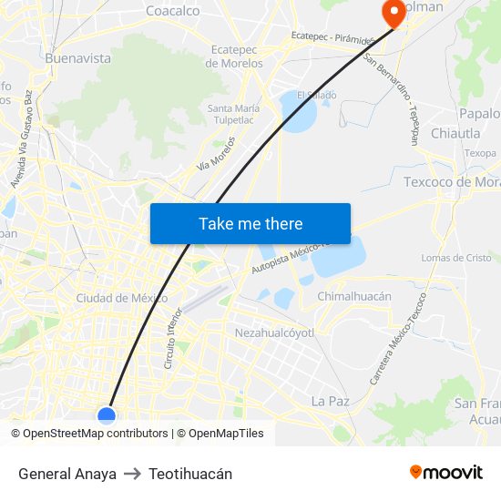 General Anaya to Teotihuacán map