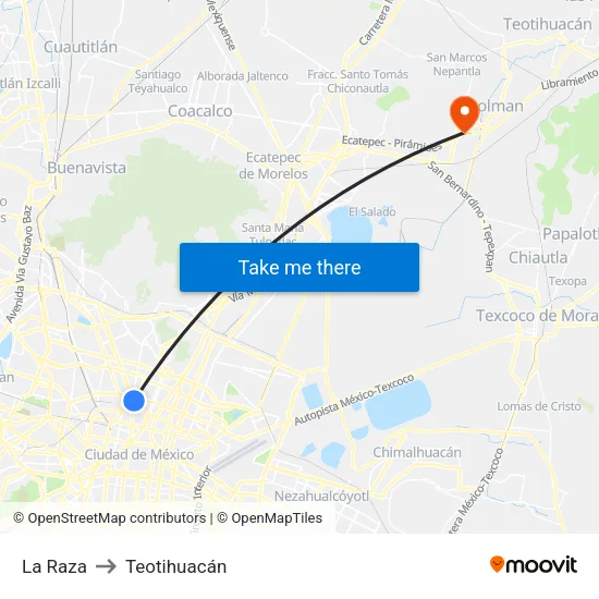 La Raza to Teotihuacán map