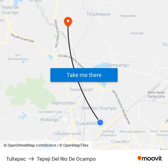 Tultepec to Tepeji Del Río De Ocampo map