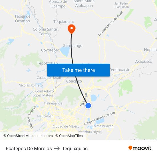 Ecatepec De Morelos to Tequixquiac map