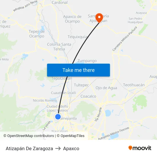 Atizapán De Zaragoza to Apaxco map