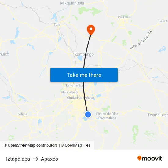 Iztapalapa to Apaxco map