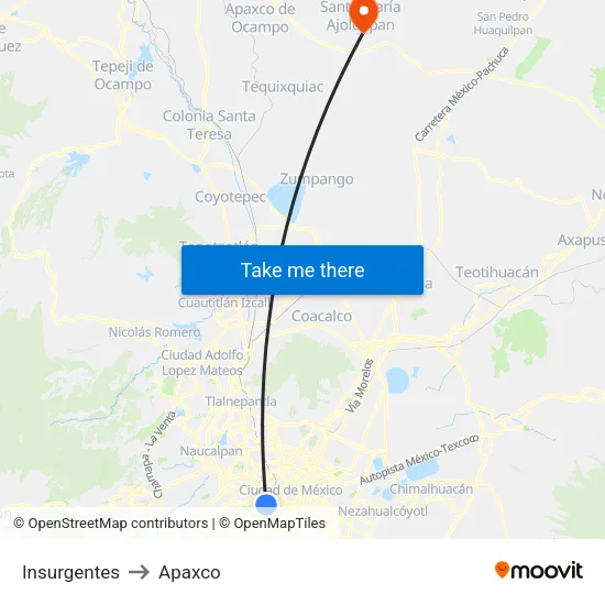 Insurgentes to Apaxco map