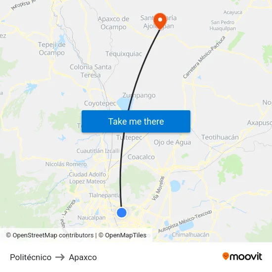Politécnico to Apaxco map
