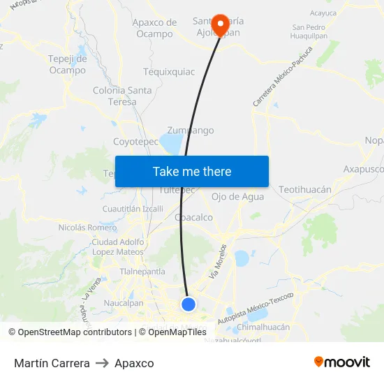 Martín Carrera to Apaxco map