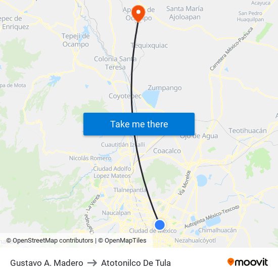 Gustavo A. Madero to Atotonilco De Tula map