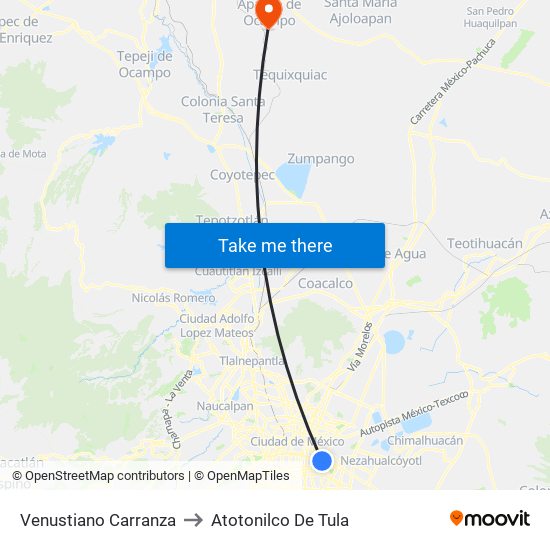 Venustiano Carranza to Atotonilco De Tula map