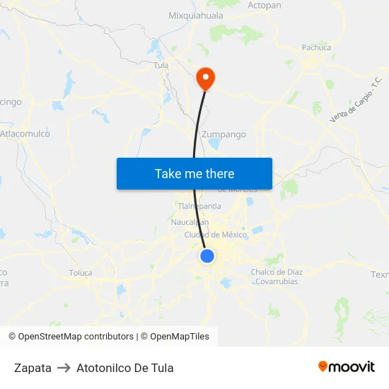 Zapata to Atotonilco De Tula map