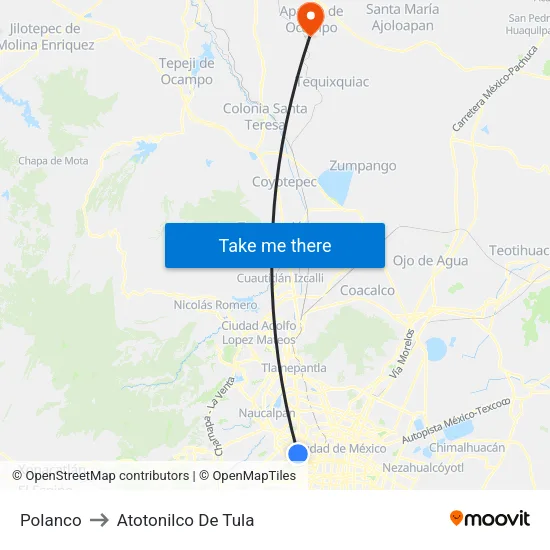 Polanco to Atotonilco De Tula map