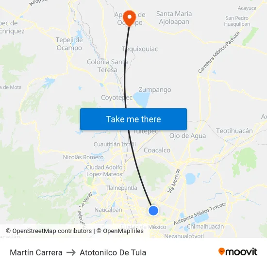 Martín Carrera to Atotonilco De Tula map