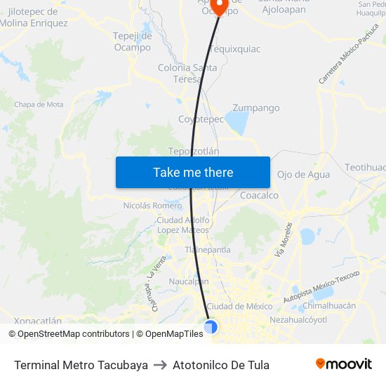 Terminal Metro Tacubaya to Atotonilco De Tula map