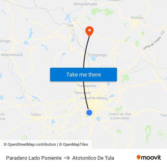 Paradero Lado Poniente to Atotonilco De Tula map