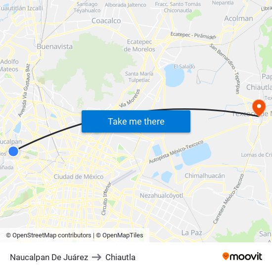Naucalpan De Juárez to Chiautla map